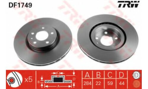 Диск тормозной TRW, передний, арт. DF1749