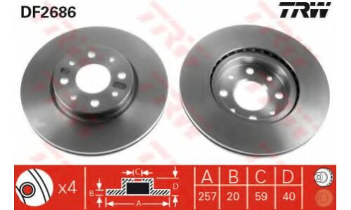 Диск тормозной TRW, передний, арт. DF2686