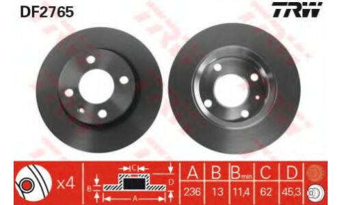 Диск тормозной TRW, передний, арт. DF2765