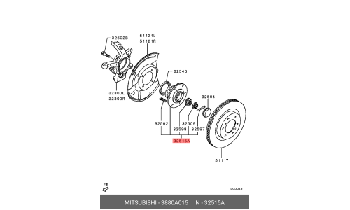 Ступица колеса MITSUBISHI, передняя, левая, арт. 3880A015