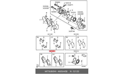 Колодки тормозные дисковые Mitsubishi, задние, комплект на ось (4 шт), арт. 4605A458