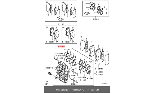 Колодки тормозные дисковые Mitsubishi, передние, комплект на ось (4 шт), арт. 4605A472