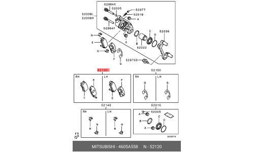 Колодки тормозные дисковые Mitsubishi, задние, комплект на ось (4 шт), арт. 4605A558