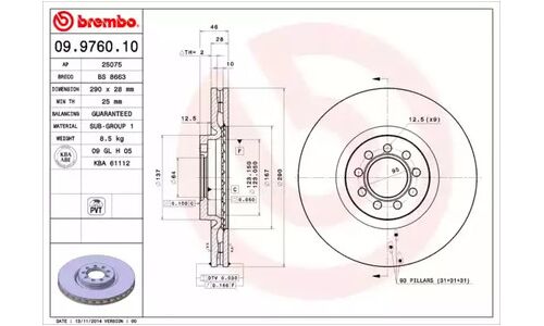 Диск тормозной Brembo, арт. 09.9760.10