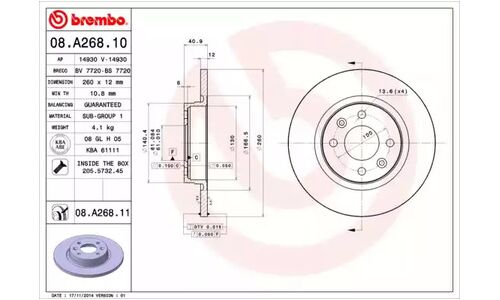 Диск тормозной Brembo, арт. 08A26810