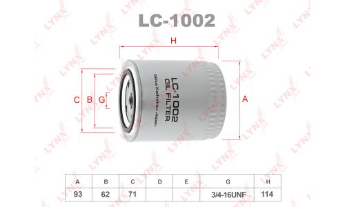 Фильтр масляный LYNXauto, арт. LC-1002