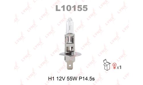 Лампа галогенная LYNXAuto H1 (P14.5s, T8), 12В, 55Вт, 3200К, 1 шт, арт. L10155