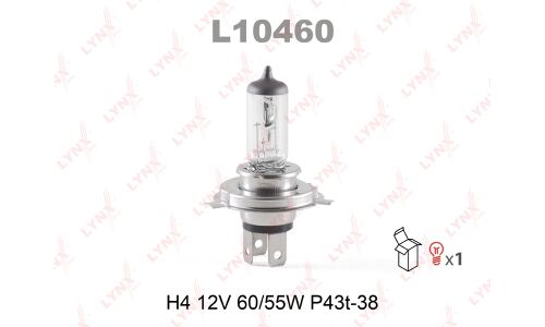 Лампа галогенная LYNXAuto H4 (P43t, T16), 12В, 60/55Вт, 1 шт, арт. L10460