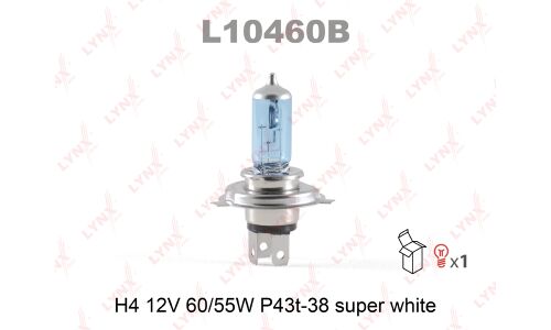 Лампа галогенная LYNXAuto Super White H4 (P43t, T16), 12В, 60/55Вт, 4200К, 1 шт, арт. L10460B