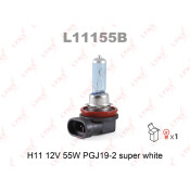 Лампа галогенная LYNXAuto Super White H11 (PGJ19-2, T11), 12В, 55Вт, 4200К, 1 шт, арт. L11155B