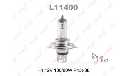 Лампа галогенная LYNXAuto H4 (P43t, T16), 12В, 100/80Вт, 3200К, 1 шт, арт. L11400