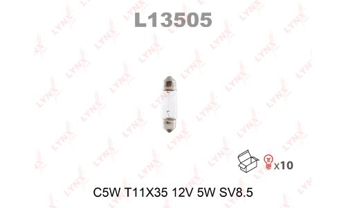 Лампа LYNXauto Festoon C5W (SV8.5, T10x35), 12В, 5Вт, 1 шт, арт. L13505