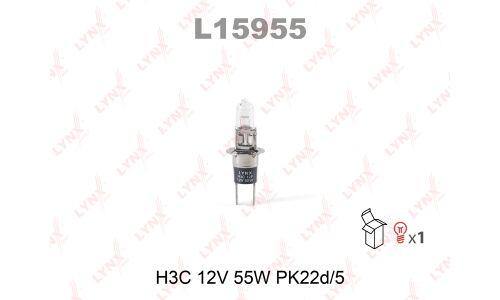 Лампа галогенная LYNXAuto H3C (P22d/5, T12), 12В, 55Вт, 3200К, 1 шт, арт. L15955