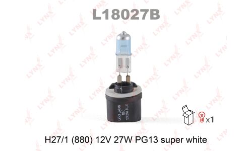Лампа галогенная LYNXAuto Super White H27W/1 (PG13, T9), 12В, 27Вт, 1 шт, арт. L18027B