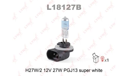 Лампа галогенная LYNXAuto Super White H27W/2 (PGJ13, T9), 12В, 27Вт, 4200К, 1 шт, арт. L18127B