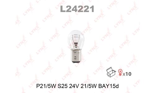 Лампа LYNXauto P21/5W (BAY15d, S25), 24В, 21/5Вт, 1 шт, арт. L24221