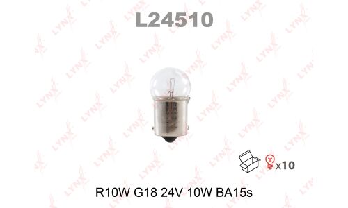Лампа LYNXauto R10W (BA15s, G18), 24В, 10Вт, 1 шт, арт. L24510