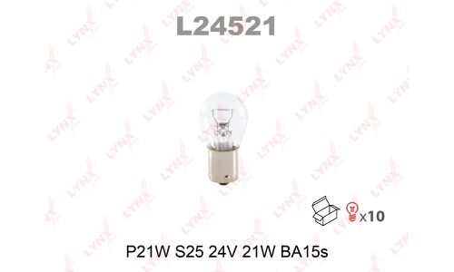 Лампа LYNXauto P21W (BA15s, S25), 24В, 21Вт, 1 шт, арт. L24521