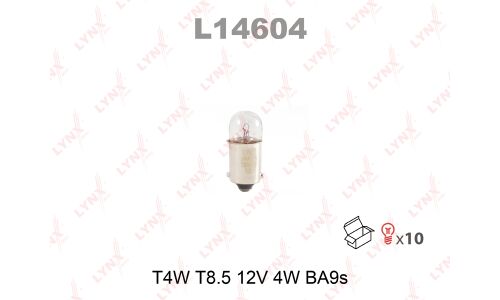 Лампа LYNXauto T4W (BA9s, T8.5), 12В, 4Вт, 1 шт, арт. L14604