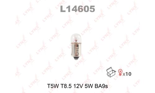 Лампа LYNXauto T4W (BA9s, T8.5), 12В, 5Вт, 1 шт, арт. L14605