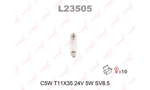 Лампа LYNXauto Festoon C5W (SV8.5, T10x35), 24В, 5Вт, 1 шт, арт. L23505