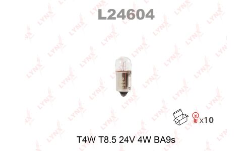 Лампа LYNXauto T4W (BA9s, T8.5), 24В, 4Вт, 1 шт, арт. L24604