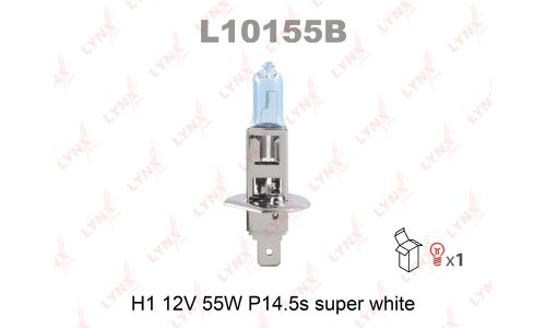 Лампа галогенная LYNXAuto Super White H1 (P14.5s, T8), 12В, 55Вт, 4200К, 1 шт, арт. L10155B