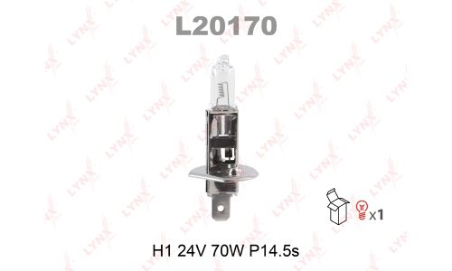 Лампа галогенная LYNXAuto H1 (P14.5s, T8), 24В, 70Вт, 3200К, 1 шт, арт. L20170