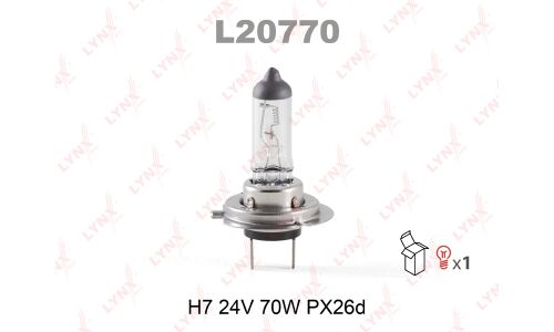 Лампа галогенная LYNXAuto H7 (PX26d, T11), 24В, 70Вт, 3200К, 1 шт, арт. L20770