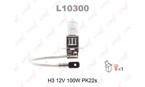Лампа галогенная LYNXAuto H3 (PK22s, T12), 12В, 100Вт, 3200К, 1 шт, арт. L10300
