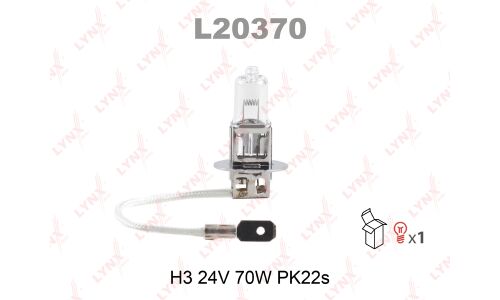Лампа галогенная LYNXAuto H3 (PK22s, T12), 24В, 70Вт, 3200К, 1 шт, арт. L20370