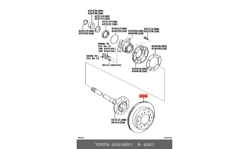 Диск тормозной Toyota, задний, правый/левый, для Land Cruiser Prado / Fortuner, 1 шт, арт. 42431-60311