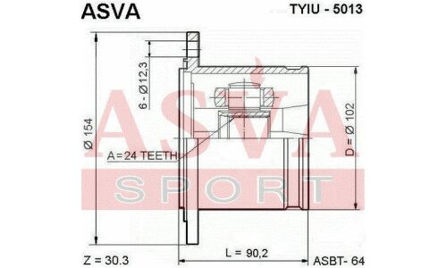 ШРУС Asva, внутренний, для Toyota 4Runner, арт. TYIU-5013