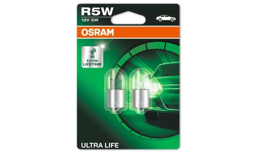Лампа Osram Ultra Life R5W (BA15s, G18), 12В, 5Вт, комплект 2 шт, арт. 5007ULT-02B