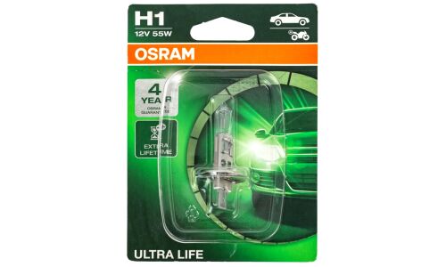 Лампа галогенная Osram Ultra Life H1 (P14.5s, T8), 12В, 55Вт, 3200К, 1 шт, арт. 64150ULT-01B