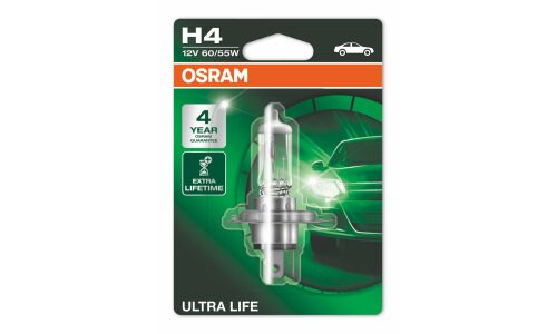 Лампа галогенная Osram Ultra Life H4 (P43t, T16), 12В, 60/55Вт, 3200К, 1 шт, арт. 64193ULT-01B