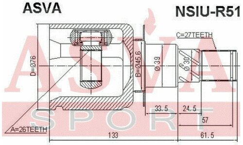 ШРУС Asva, внутренний, для Nissan Pathfinder, арт. NSIU-R51
