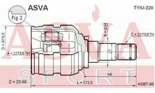 ШРУС Asva, передний, левый, внутренний, для двигателей 1.6 / 1.8, для Toyota Corolla / Avensis, арт. TYIU-220