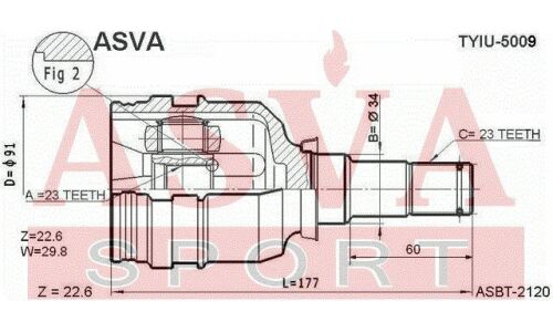 ШРУС Asva, внутренний, для Toyota Corolla, арт. TYIU-5009
