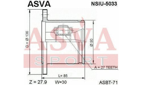 ШРУС Asva, внутренний, арт. NSIU-5033