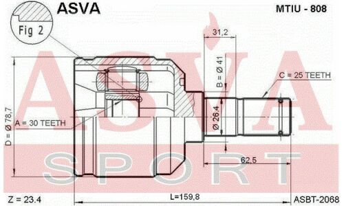 ШРУС Asva, внутренний, для Mitsubishi Lancer, арт. MTIU-808