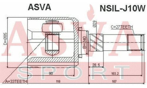 ШРУС Asva, внутренний, для Nissan Qashqai, арт. NSIL-J10W