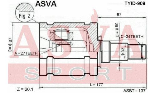 ШРУС Asva, внутренний, для Toyota Camry / Windom / Harrier, Lexus ES300, арт. TYID-909