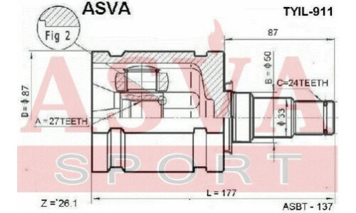 ШРУС Asva, внутренний, передний, левый, арт. TYIL-911