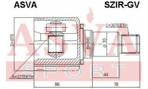 ШРУС Asva, внутренний, для Suzuki Grand Vitara, арт. SZIR-GV