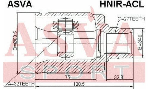 ШРУС Asva, передний, правый, внутренний, для Honda Accord, арт. HNIR-ACL