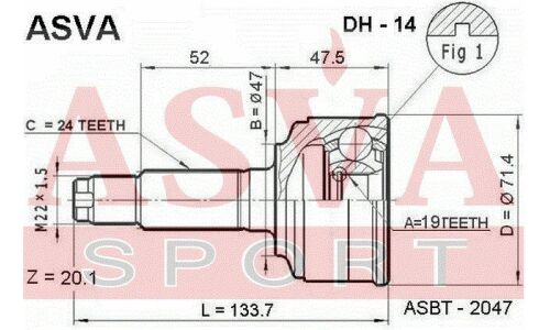 ШРУС Asva, внешний, арт. DH-14