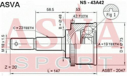 ШРУС Asva, наружный, для двигателей 1.0, для Nissan Cube, арт. NS-43A42
