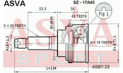 ШРУС Asva, внешний, арт. SZ-17A43