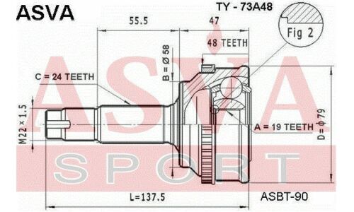 ШРУС Asva, наружный, для Toyota Vitz / Yaris, арт. TY-73A48